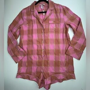 NWT Victoria’s Secret Plaid Flannel Button Down Romper Pj’s Womens Small